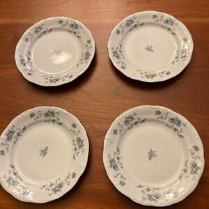Johann Haviland Blue Garland Bread Plates Set of 4. Blue Floral silver rim. NEW
